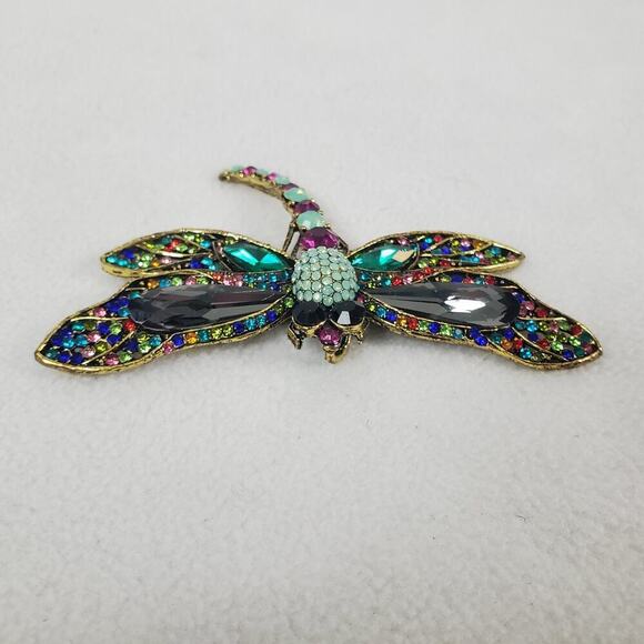 Rhinestone Dragonfly Gold-tone Large 4" Colorful Rhinestone Brooch Pin Pendant - Picture 3 of 8